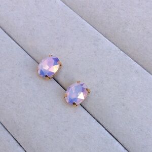 Iridescent Pink Opal + Gold Oval Crystal Earrings